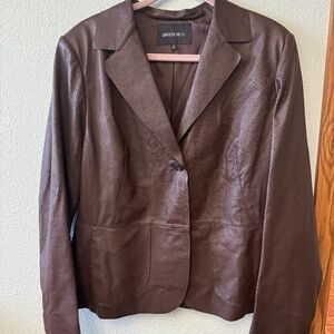 Lafayette 148 New York LEATHER Chocolate Brown Jacket
